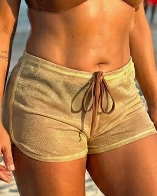 Short B�sico Lurex Beige/Marrom