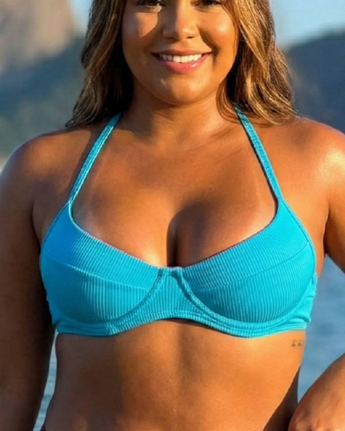 Top Meia Ta�a Canelado Azul Claro