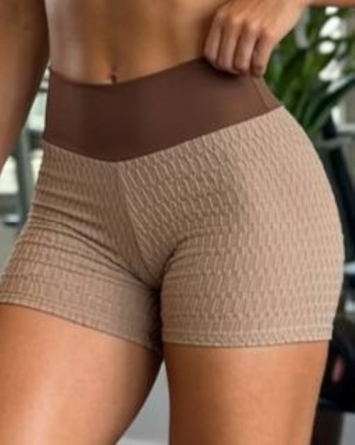 Short Fitness Bolha Cappuccino/Marrom Poliamida