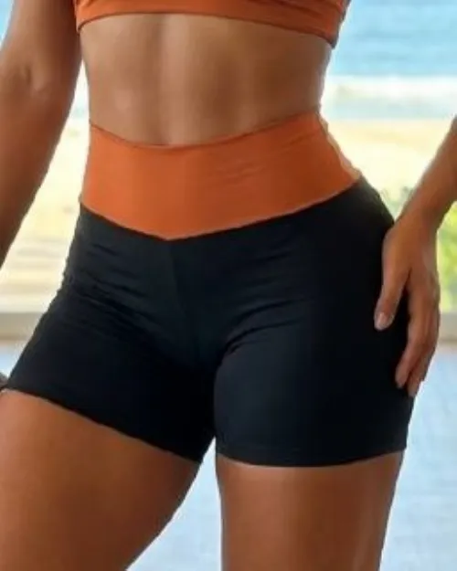 Short Fitness Preto/Terracota Poliamida