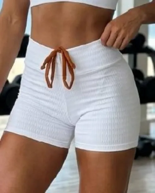 Short Fitness Regulagem Frontal Branco/Terracota Zigzag