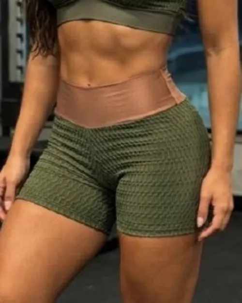 Short Fitness Bolha Verde Oliva/Marrom Poliamida