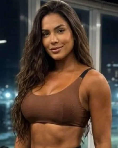 Top Fitness Dani Canelado Light Marrom/Preto Poliamida
