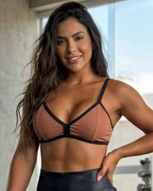 Top Fitness Lav�nia Marrom Claro Texturizado/Preto