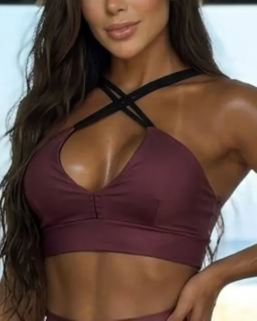 Top Fitness Multiformas Marsala/Preto Poliamida