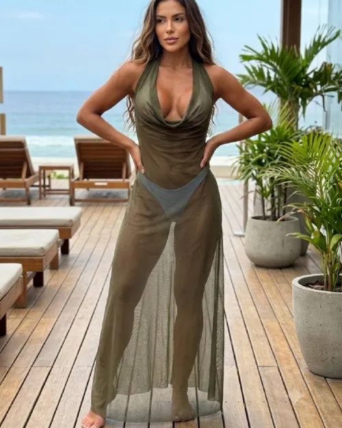 Sa�da Vestido Longo Cancun Verde Militar Tule