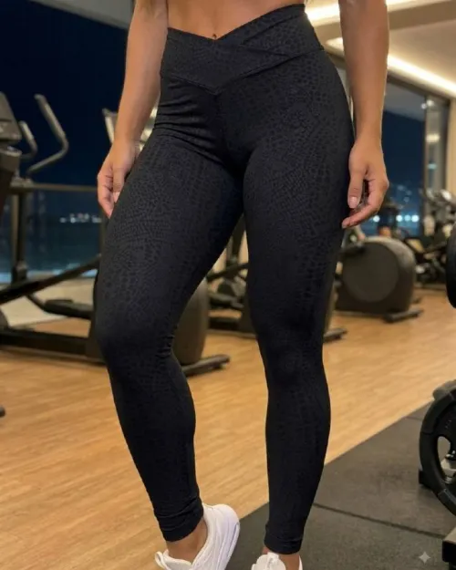 Cal�a Legging Fitness Animal Print Preta Poliamida