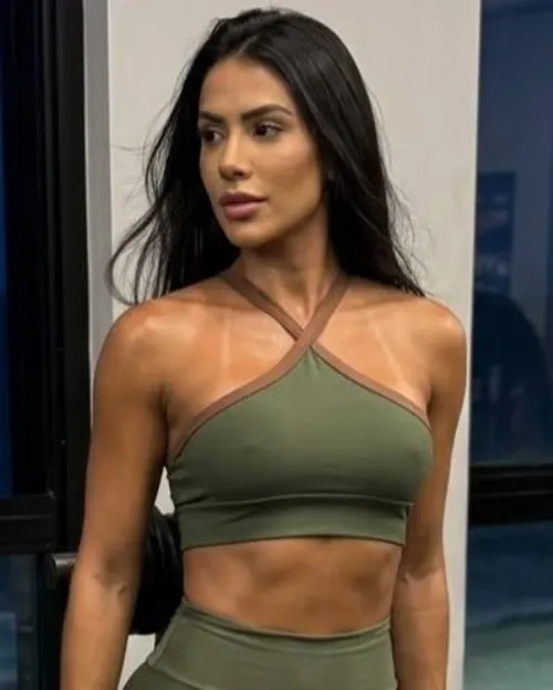 Top Fitness Virg�nia Verde Militar/Marrom Poliamida
