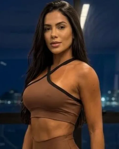 Top Fitness Virg�nia Marrom/Preto Poliamida