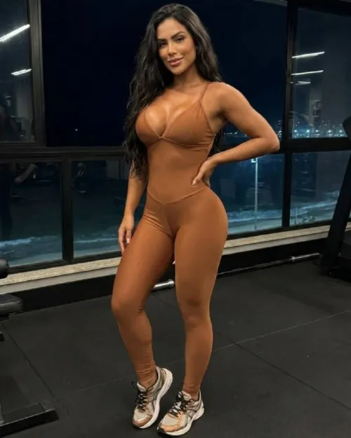 Macac�o Fitness Longo Virginia Marrom Claro Poliamida
