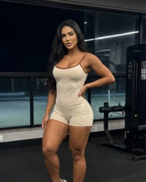 Macaquinho Fitness Virg�nia Off White/Marrom Poliamida