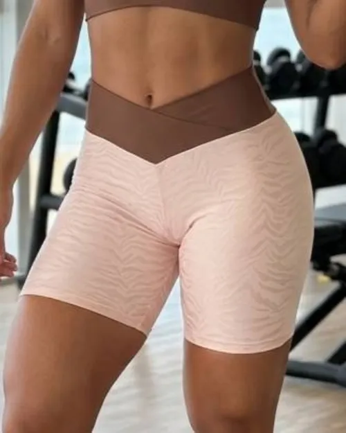 Bermuda Fitness Jacquard Tiger Rosa Cristal Poliamida