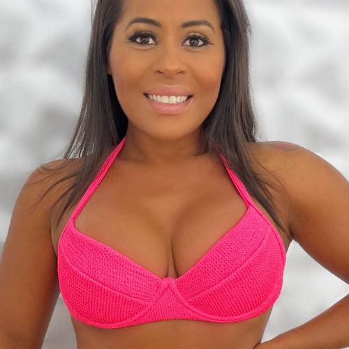 Top Blogueira com aro meia taa biquini TEXTURIZADO ROSA NEON