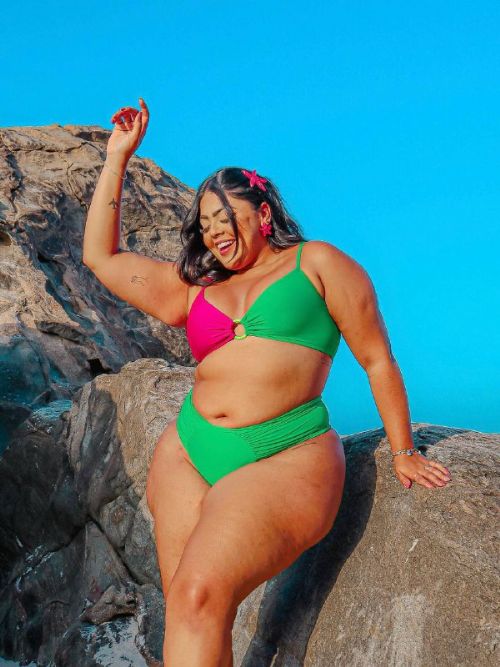 Conjunto Top Brbara Duo Verde/Pink e Calcinha Curves Verde Bandeira