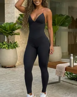 Macac�o Fitness Longo Preto/Terracota Poliamida