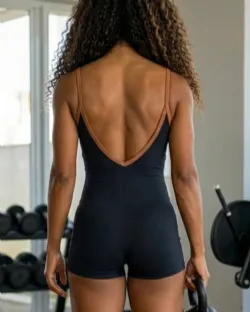 Macaquinho Fitness Virg�nia Preto/Marrom Poliamida