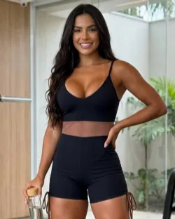 Macaquinho Fitness Milena Preto/Marrom Poliamida