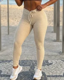 Cal�a Legging Fitness Regul�vel Bolha Off White Poliamida