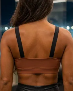 Top Fitness Dani Canelado Light Marrom/Preto Poliamida