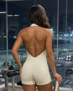 Macaquinho Fitness Gola J�ssica Off White Poliamida