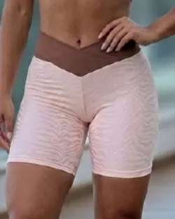 Bermuda Fitness Jacquard Tiger Rosa Cristal Poliamida