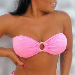 Top Bella Luxo Argola Rosa Chiclete Velvet com Corrente