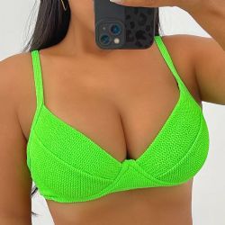 Top Blogueira com aro meia ta�a biqu�ini TEXTURIZADO VERDE